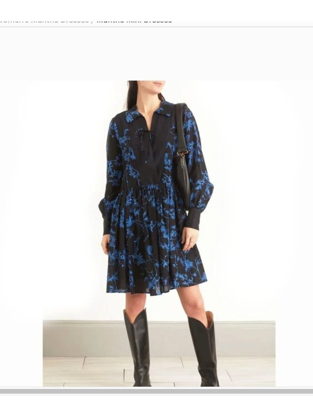 Munthe oversized electric blue punk Niame  floral mini dress
